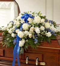 Blue & White Cherished Rose Half Casket Cover