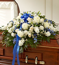 Blue & White Cherished Rose Half Casket Cover