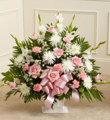 Tribute Pink & White Floor Basket Arrangement