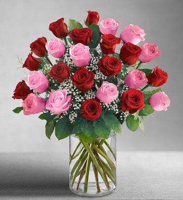 24 Long Stem Pink & Red Roses