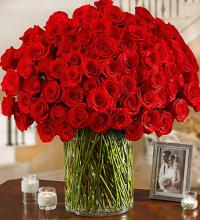 100 Long Stem Roses Vase Arrangement